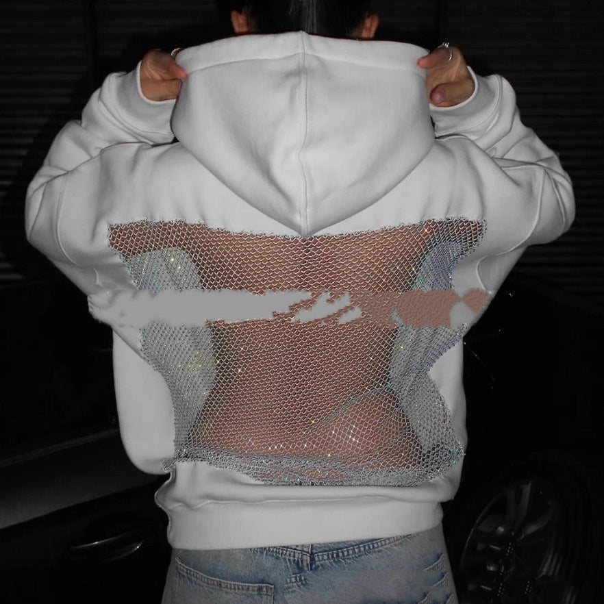 Backstage Crystal-Mesh Hoodie: Sparkling Breathable Comfort ✨