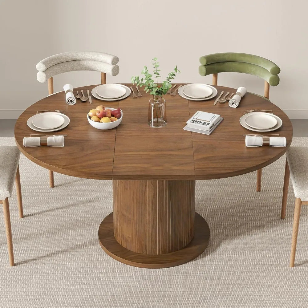 Circle Dining Table for 4–6 – Adjustable 43.3"–59" Modern Farmhouse Kitchen Table