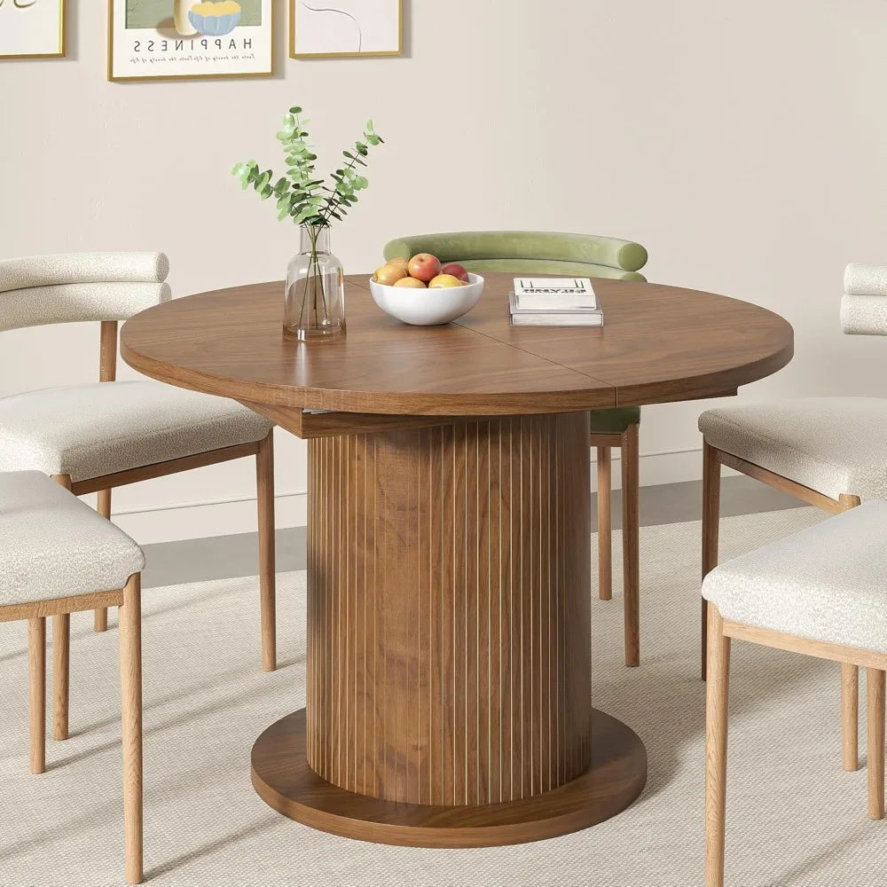 Circle Dining Table for 4–6 – Adjustable 43.3"–59" Modern Farmhouse Kitchen Table