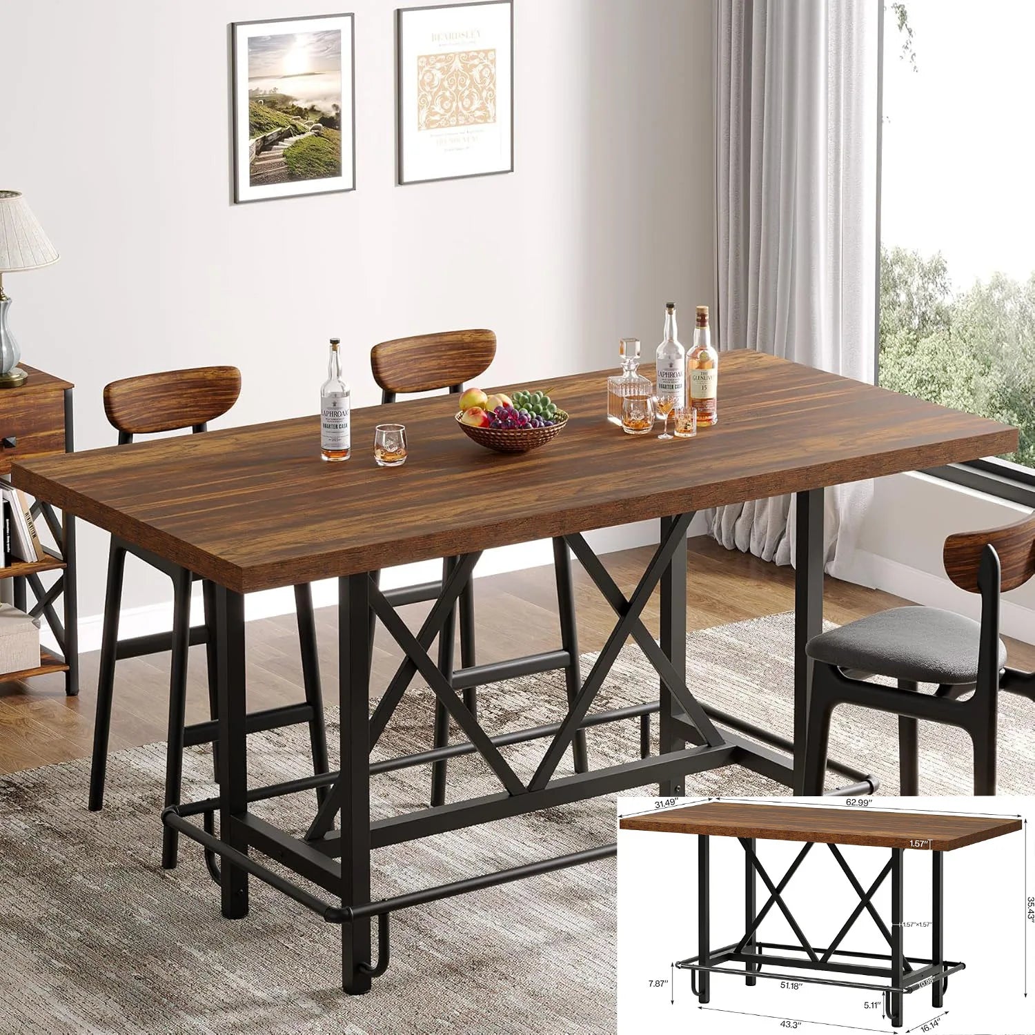 Circle Dining Table for 4–6 – Adjustable 43.3"–59" Modern Farmhouse Kitchen Table