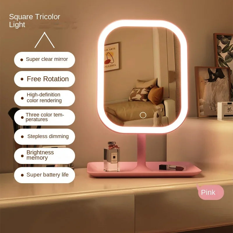 Niche Modern Desktop Vanity Mirror — 3-Color LED Touch Makeup Mirror for Bedroom Dressing Table