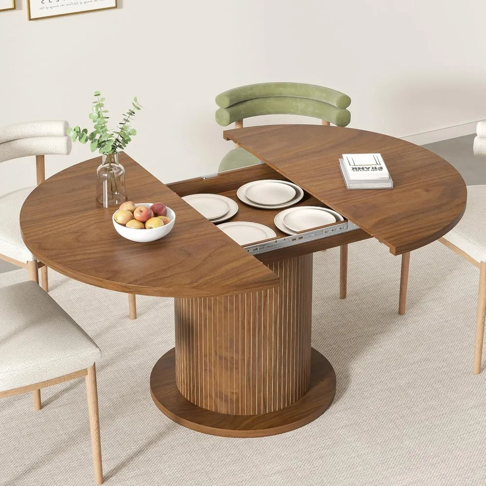 Circle Dining Table for 4–6 – Adjustable 43.3"–59" Modern Farmhouse Kitchen Table