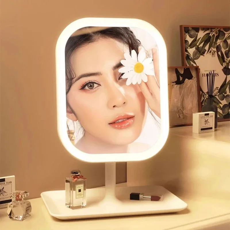 Niche Modern Desktop Vanity Mirror — 3-Color LED Touch Makeup Mirror for Bedroom Dressing Table