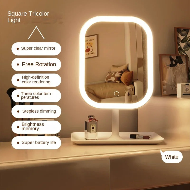 Niche Modern Desktop Vanity Mirror — 3-Color LED Touch Makeup Mirror for Bedroom Dressing Table