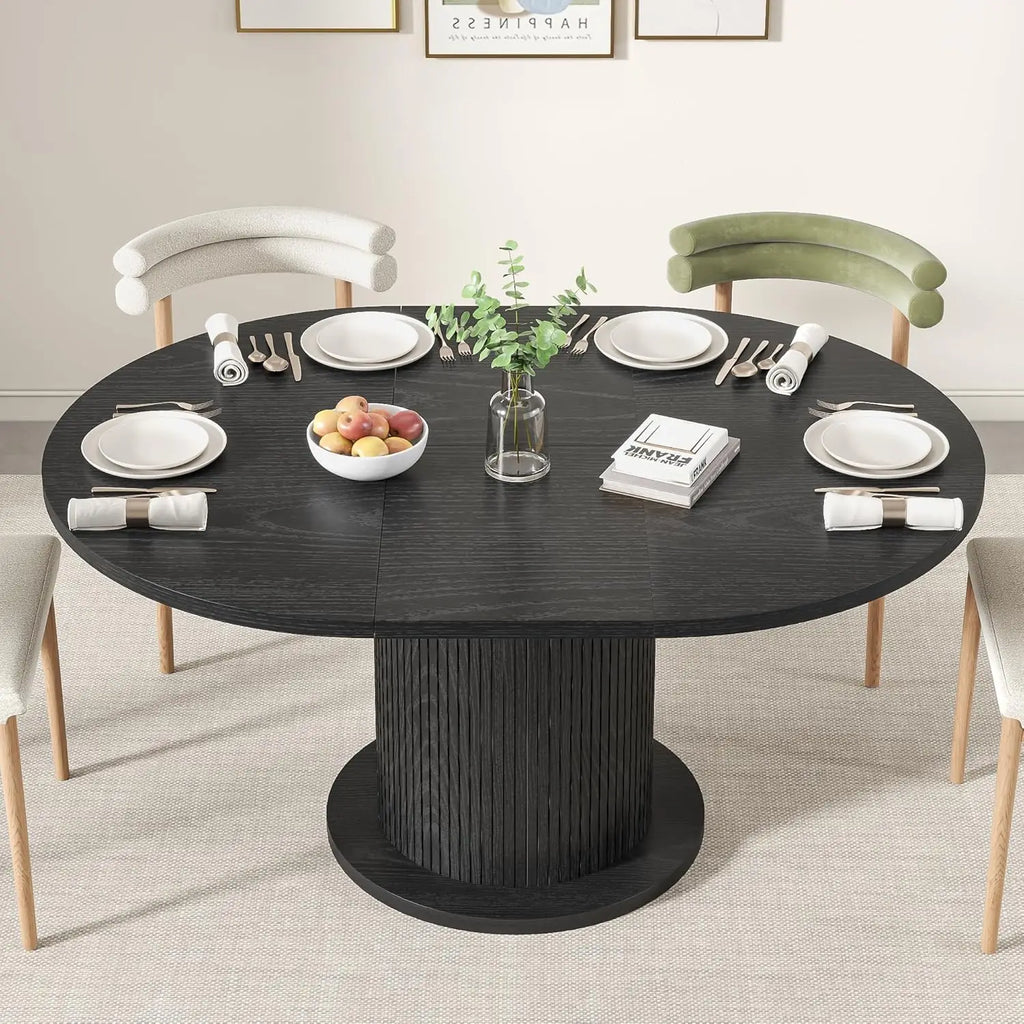 Circle Dining Table for 4–6 – Adjustable 43.3"–59" Modern Farmhouse Kitchen Table