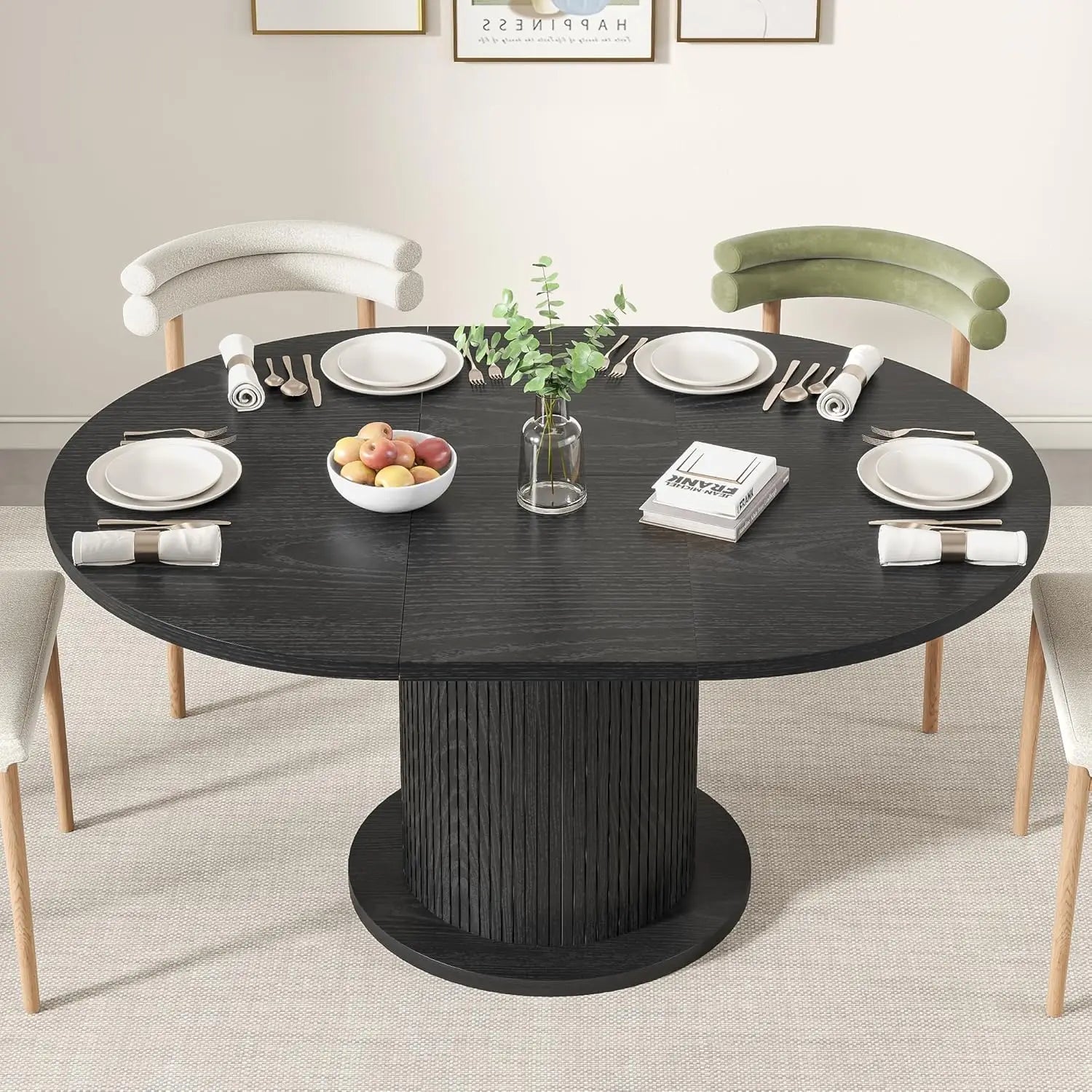 Circle Dining Table for 4–6 – Adjustable 43.3"–59" Modern Farmhouse Kitchen Table