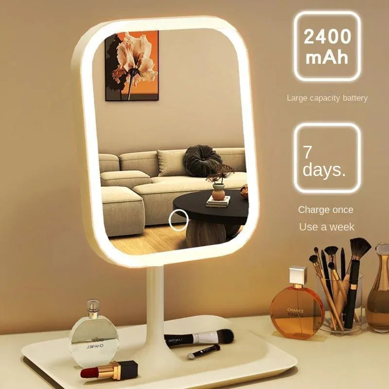 Niche Modern Desktop Vanity Mirror — 3-Color LED Touch Makeup Mirror for Bedroom Dressing Table