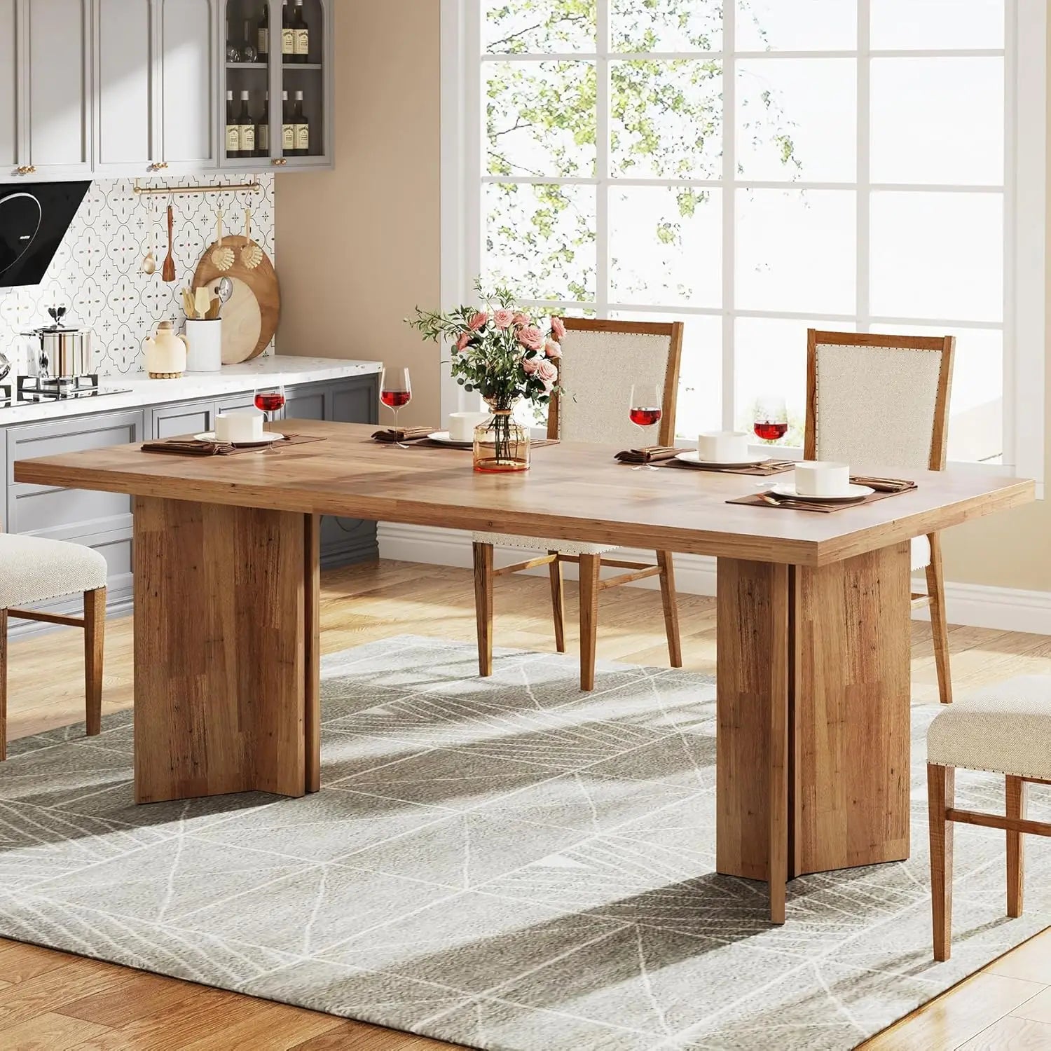 Circle Dining Table for 4–6 – Adjustable 43.3"–59" Modern Farmhouse Kitchen Table