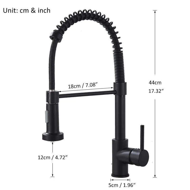 🚰 Pull-Down Kitchen Faucet – Matte Black Brass Spring Faucet with Dual Mode Nozzle | Hot &amp; Cold Mixer Tap for Single-Hole Sink Installation